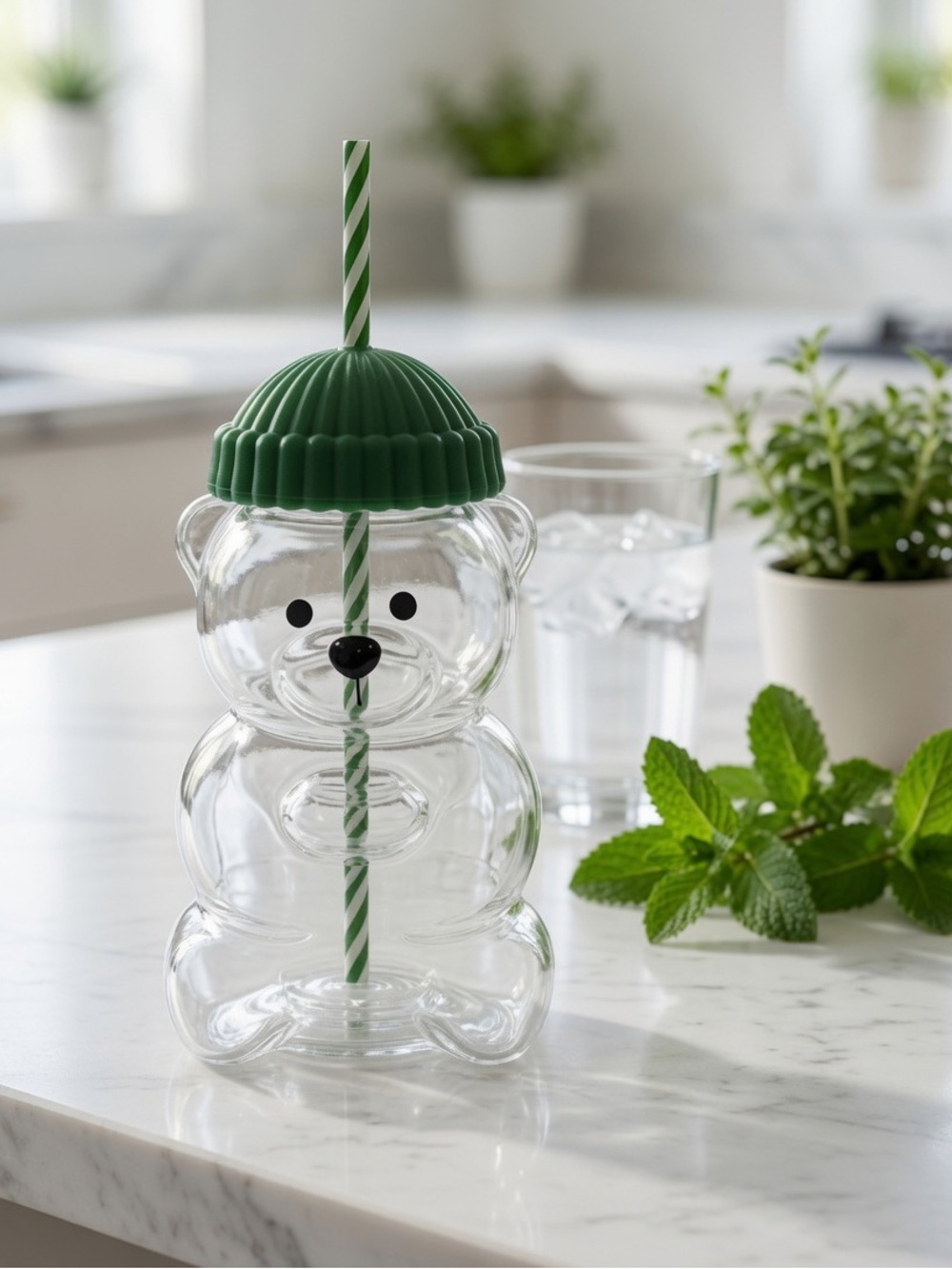 New Glass Bear Cold Cup With Straw 18oz Mug Jar - Picture 4 of 5